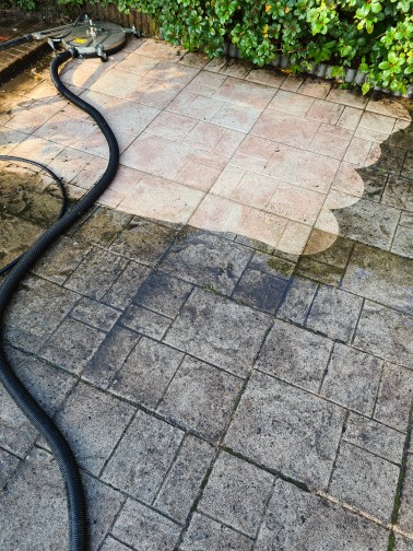 Schwarzalgen von Terrasse entfernen Schwarzalgen von Terrasse entfernen